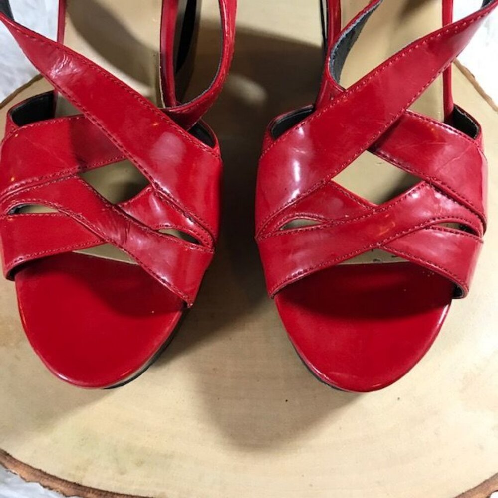 Nine West Strawberry Faux Leather Carve-Out Heel Buckle Sling Platform Sandal - Picture 7 of 14